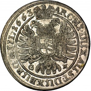 Śląsk, Leopold I, 15 Krajcarów 1663 G-H, Wrocław, piękne
