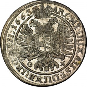 Śląsk, Leopold I, 15 Krajcarów 1663 G-H, Wrocław, piękne