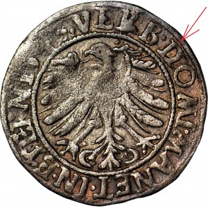 RR-, Śląsk, Księstwo Legnicko-Brzesko-Wołowskie, Fryderyk II, Grosz 1543 data po lewej, Brzeg, przebitka (ID) na DOMI