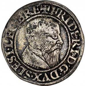 R-, Slezsko, Fridrich II, Penny 1543, Brzeg, široká brada