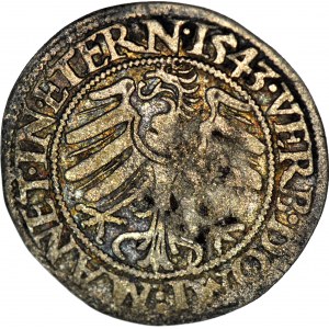 R-, Schlesien, Friedrich II., Pfennig 1543, Brzeg, breites Kinn