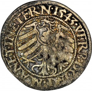 R-, Silésie, Frédéric II, sou 1543, Brzeg, menton large