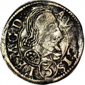 R-, Sliezsko, vojvodstvo cieszyńskie, Adam Waclaw, 3 krajcary 1608, veľká hlava, Cieszyn, bez okraja na zadnej strane