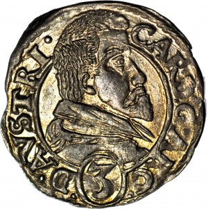 R-, Silesia, Charles of Austria, 3 krajcars 1615, Nysa, rare portrait, mint
