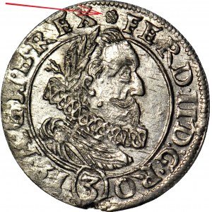 R-, Schlesien, Ferdinand II, 3 krajcars 1627 (HR), Wrocław, Blume statt Haken, Hybride, selten