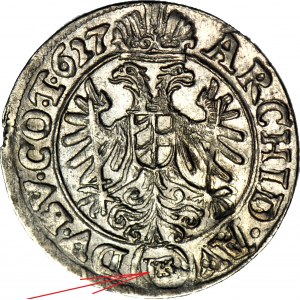 R-, Sliezsko, Ferdinand II, 3 krajcary 1627 (HR), Vroclav, KVET namiesto hákov, hybrid, vzácny