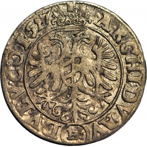 R-, Śląsk, Ferdynand II, 3 krajcary 1627 (HR), szerokie Haki, Wrocław, rzadkie