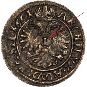 Schlesien, Leopold I., Wrocław, 1 krajcar 1661 GH, Wrocław, kleiner Kopf, DVX, seltener Nennwert