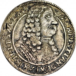 R-, Silesia, Chrystian Volovsky, 15 krajcars 1664, Brzeg, Beautiful