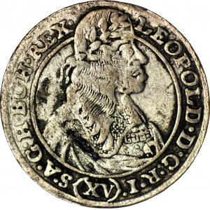 Śląsk, Leopold I, 15 krajcarów 1664 GH, Wrocław, wąskie popiersie