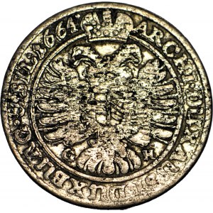 Slezsko, Leopold I., 15 krajcarů 1664 GH, Vratislav, úzké poprsí