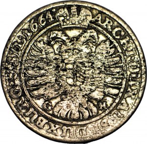 Slezsko, Leopold I., 15 krajcarů 1664 GH, Vratislav, úzké poprsí