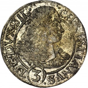 R-, Schlesien, Chrystian Wołowski, 3 krajcary 1668, Brzeg, erstes Jahr der Prägung nach einer Pause
