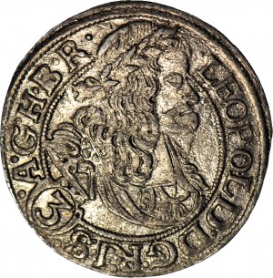 Schlesien, Leopold I., 3 krajcars 1669, AV(SHS)D, SIL, ohne Schärpe, Breslau, schön