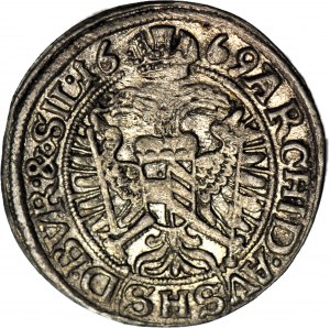 Silésie, Léopold Ier, 3 krajcars 1669, AV(SHS)D, SIL, sans écharpe, Wroclaw, belle