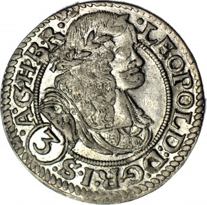 Śląsk, Leopold I, 3 krajcary 1669, A(SHS)D, SI, Wrocław, z szarfą, piękne