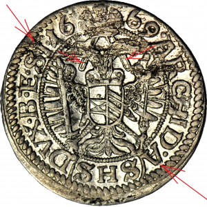 Slesia, Leopoldo I, 3 krajcars 1669, A(SHS)D, SI, Wrocław, con fascia, bella