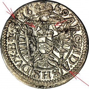 Silésie, Léopold Ier, 3 krajcars 1669, A(SHS)D, SI, Wrocław, avec ceinture, beau