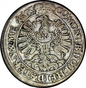 RR-, Schlesien, Sylvius Frederick, 15 krajcars 1675, Olesnica, DATE BEFORE CORONA, sehr selten