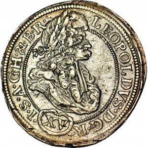 RR-, Śląsk, Leopold I, 15 krajcarów 1693 CB, Brzeg, rzadki rocznik