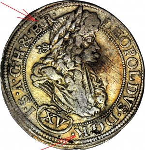R-, Silésie, Léopold Ier, 15 krajcars 1694 CB, BRZEG, &.B.R./ DG.R.?AVTS, rare