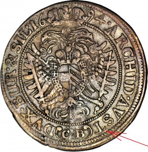 R-, Schlesien, Leopold I, 15 krajcars 1694 CB, BRZEG, &.B.R./ DG.R.?AVTS, selten