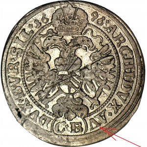 Śląsk, Leopold I, 3 krajcary 1696 CB, Brzeg, wysokie popiersie, AV(CB), tarcza okrągła, ładne