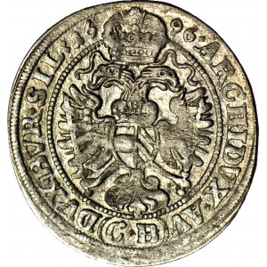 Sliezsko, Leopold I., 3 krajcary 1696 CB, Brzeg, vysoká busta, RI (namiesto RIS) pred nominálom/ AV(CB), pekný