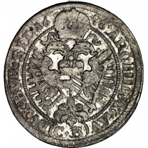 Slezsko, Leopold I., 3 krajcary 1698 CB, Brzeg, zajímavá výzdoba uvnitř rozety, vzácnější
