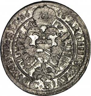 Schlesien, Leopold I., 3 krajcars 1698 CB, Brzeg, interessante Verzierung in Rosette, seltener