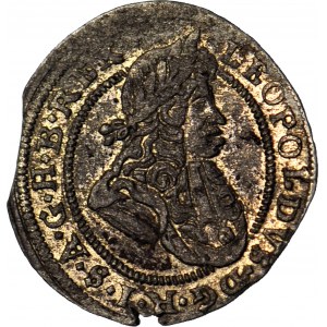 R-, Sliezsko, Leopold I, 1 krajcar 1699 FN, Opole, varieta SZPONY W LINNI, veľmi zriedkavé