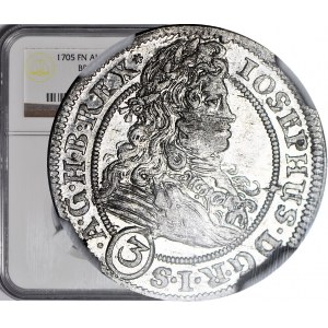 Slezsko, Josef I., 3 krajcary 1705 FN, Vratislav, mincovna, vyhledávaný ročník