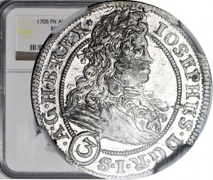 Sliezsko, Jozef I., 3 krajcary 1705 FN, Vroclav, mincovňa, vyhľadávaný ročník