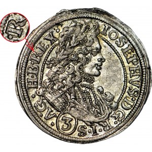 R-, Schlesien, Joseph I, 3 krajcars 1711 CB, Brzeg, OEX gestanzt auf REX, selten, postfrisch