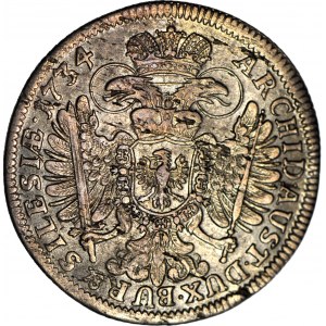 Schlesien, Karl VI, 15 krajcars 1734, Wrocław, selten und schön