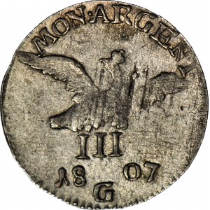 RR-, Śląsk, Fryderyk Wilhelm III, 3 krajcary 1807 G, Kłodzko, rzadki