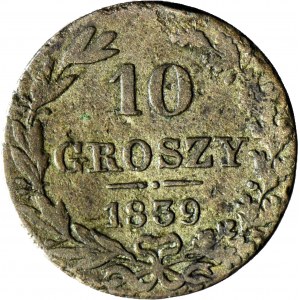 R-, Regno di Polonia, 10 groszy 1839 data grande