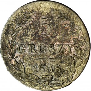 RR-, Königreich Polen, 5 groszy 1838, sehr seltener Jahrgang