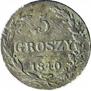 R-, Polské království, 5 haléřů 1840, 5 v datové výšce, šikmo doprava,