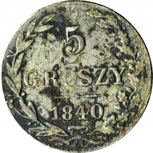 Królestwo Polskie, 5 groszy 1840, 5 w dacie prosto, niska