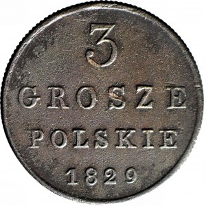 Polské království, 3 grosze 1829 FH, nádherné