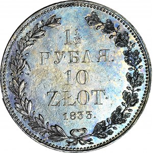 Zabór Rosyjski, 10 złotych = 1 1/2 rubla 1833, NG, Petersburg, PIĘKNE