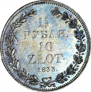 Russian Partition, 10 gold = 1 1/2 rubles 1833, NG, St. Petersburg, BEAUTIFUL