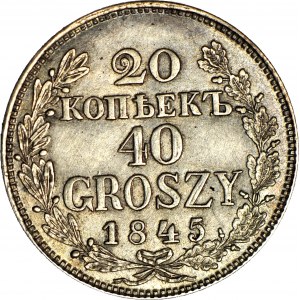 Ruská anexia, 40 grošov = 20 kopejok 1845, stará dobová strieborná KOPIA