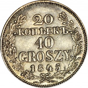 Zabór Rosyjski, 40 groszy = 20 kopiejek 1845, stara KOPIA w srebrze z epoki