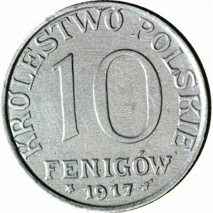 Poľské kráľovstvo, 10 fenig 1917, nápis pri okraji