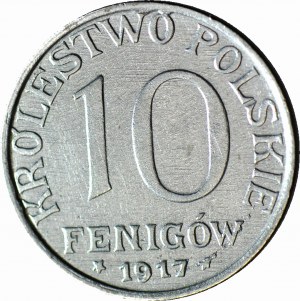 Poľské kráľovstvo, 10 fenig 1917, nápis pri okraji