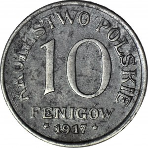 RR-, Kingdom of Poland, 10 fenig 1917 FF, DESTRUKT - DOUBLE DIE obverse