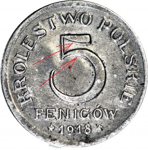 RR-, Kingdom of Poland, 5 fenig 1918, DOUBLE DIE