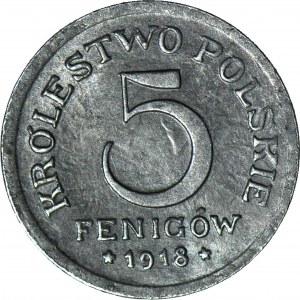 Royaume de Pologne, 5 fenig 1918, frappé